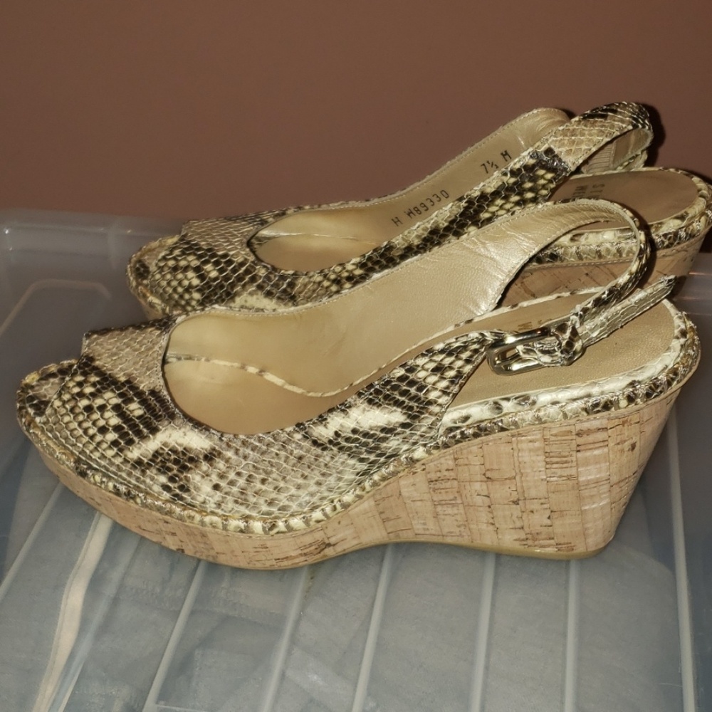 Stuart Weitzman Python Print Leather Wedges - image 1